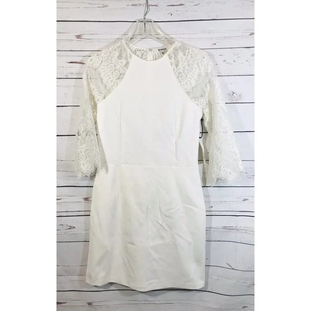 BB Dakota Dress Womens Sz Medium White Off-White Lace Wedding Short New NYE - Picture 3 of 11